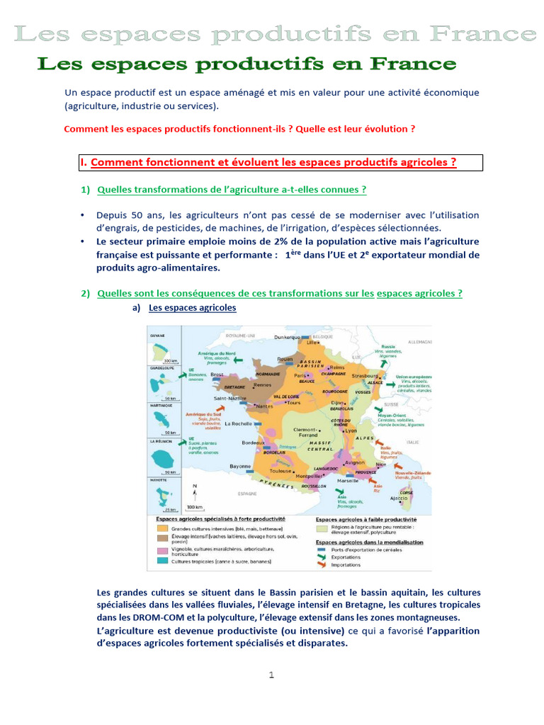 Évolution des espaces productifs en France | PDF | Agriculture ...