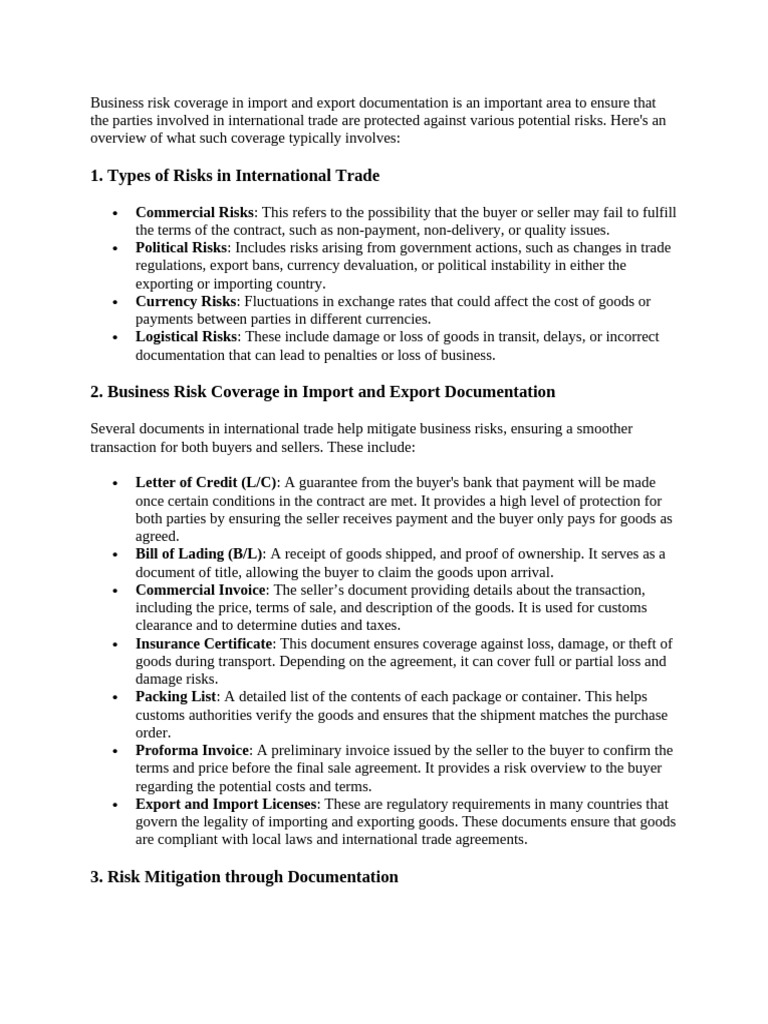 Types of Risks in International Trade: Commercial Risks Political Risks ...