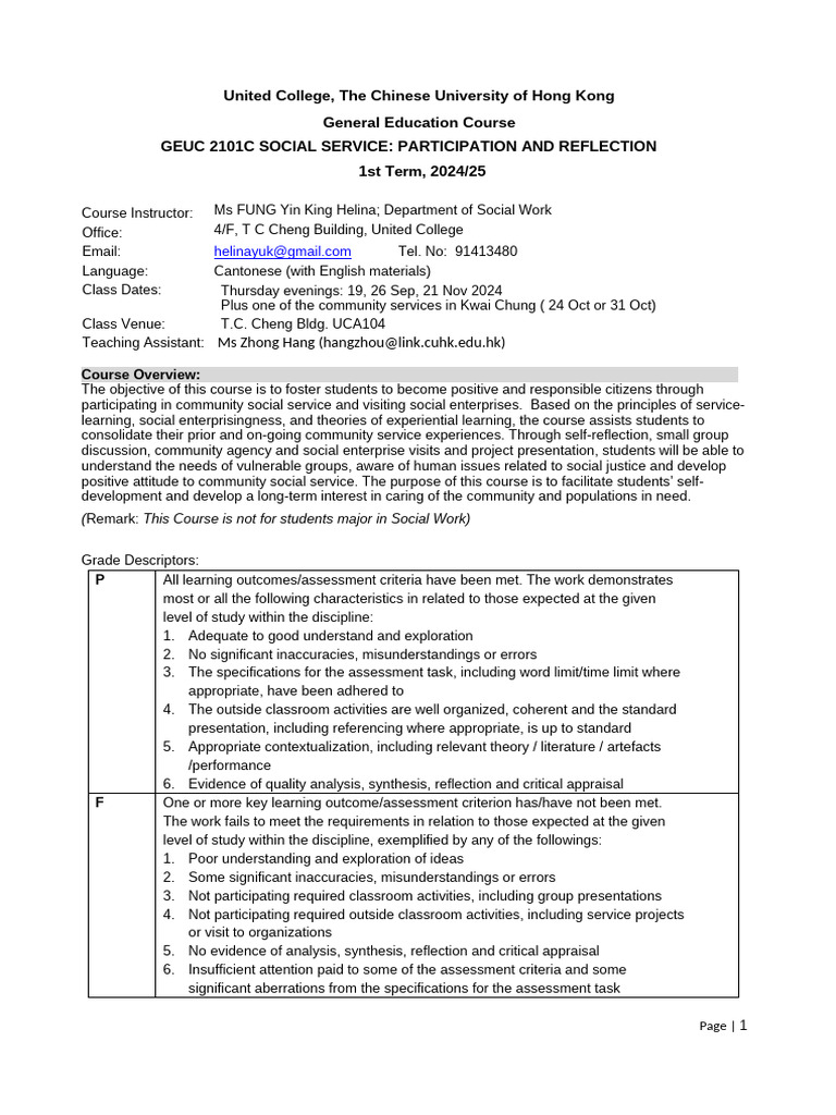 Social Service Participation Course Overview | PDF | Service Learning ...