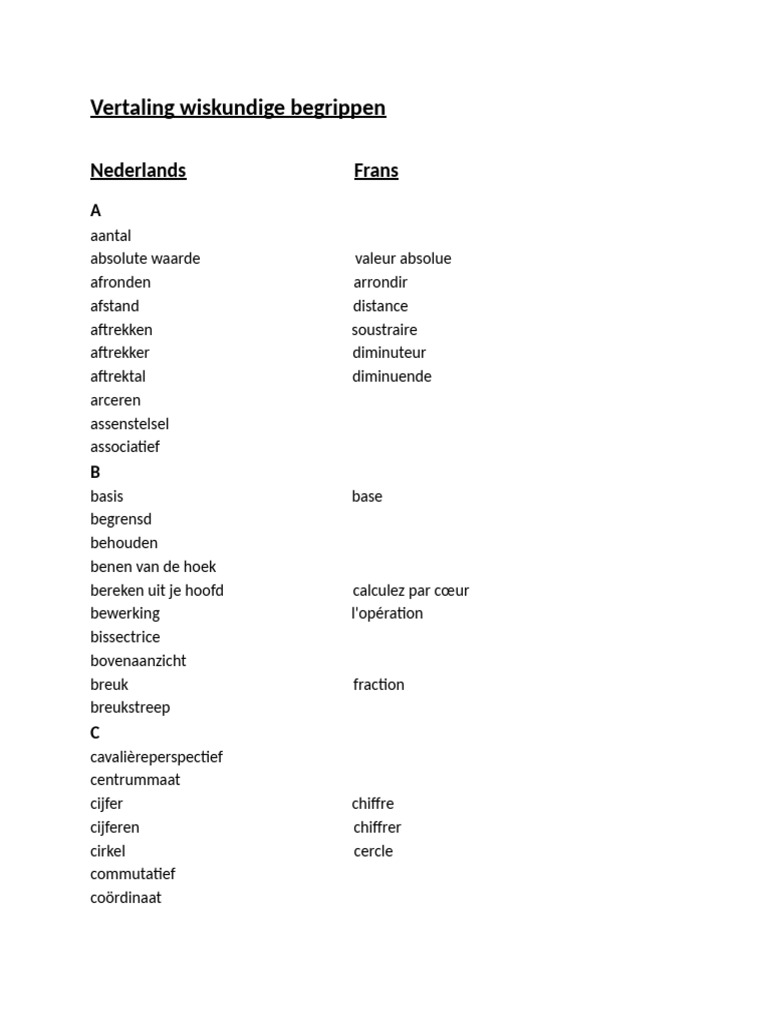 Vertaling Wiskundige Begrippen | PDF