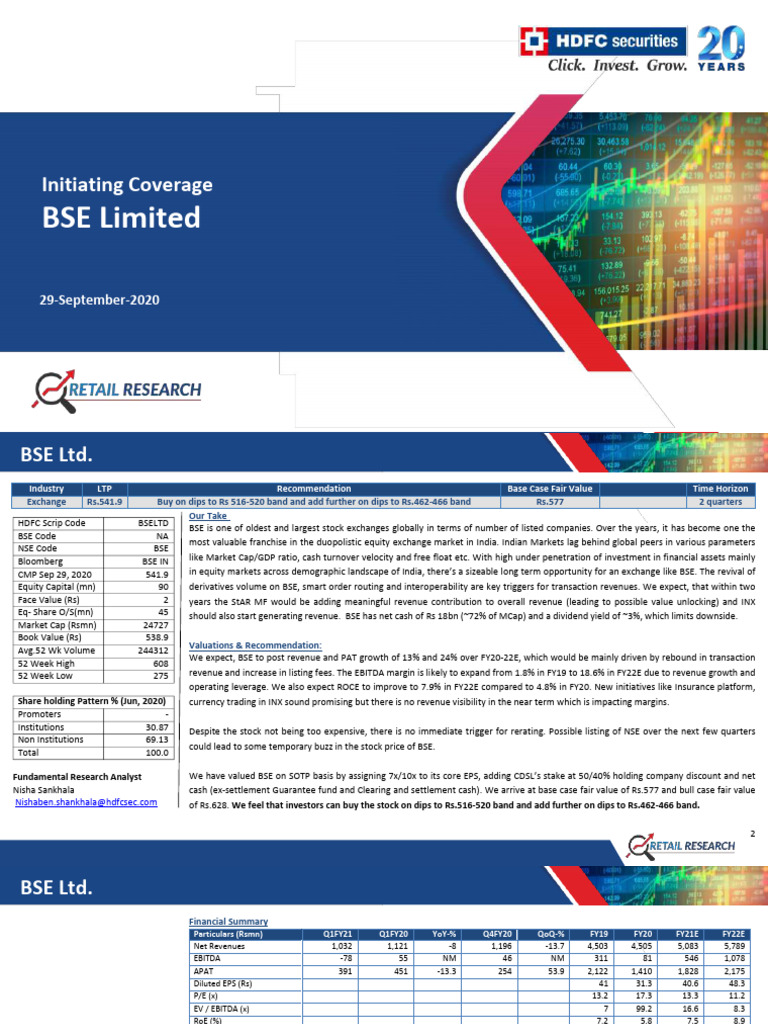 BSE Ltd. Investment Analysis Report | PDF | Investing | Securities ...