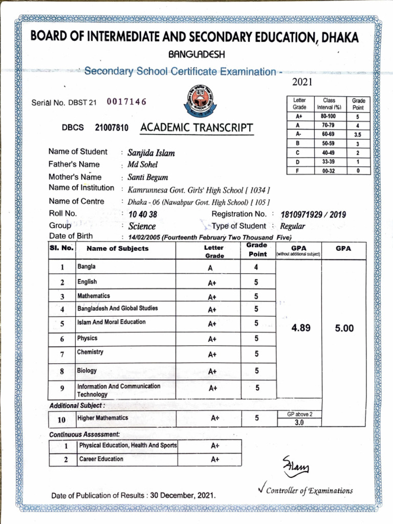 ssc transcript (2) | PDF | Educational Stages | Secondary Education