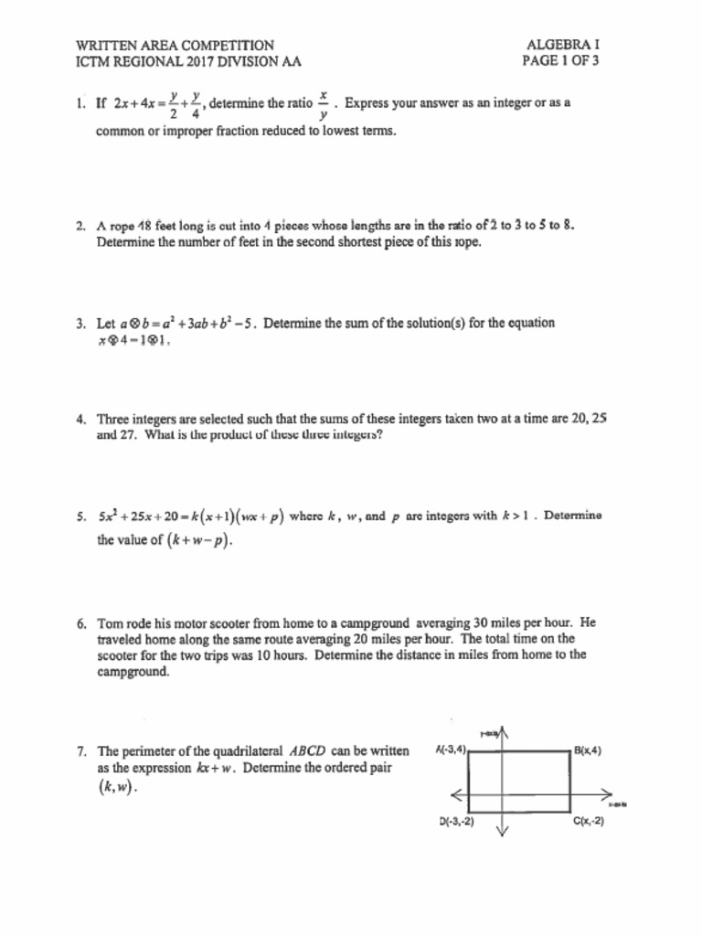 2017 Regional Algebra Questions | PDF