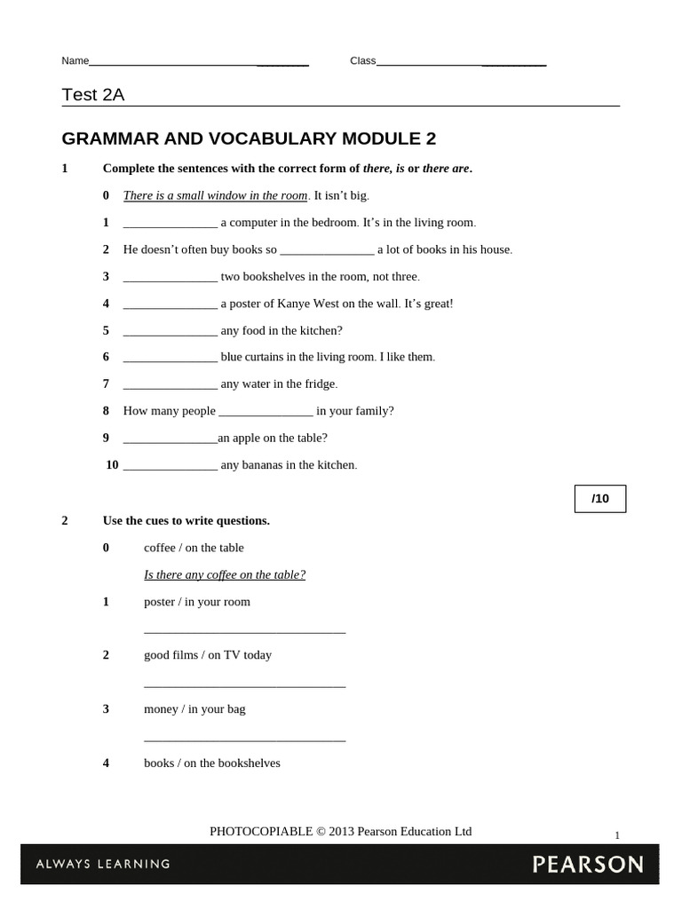 Grammar and Vocabulary Test 2A | PDF | Robot | Robotics