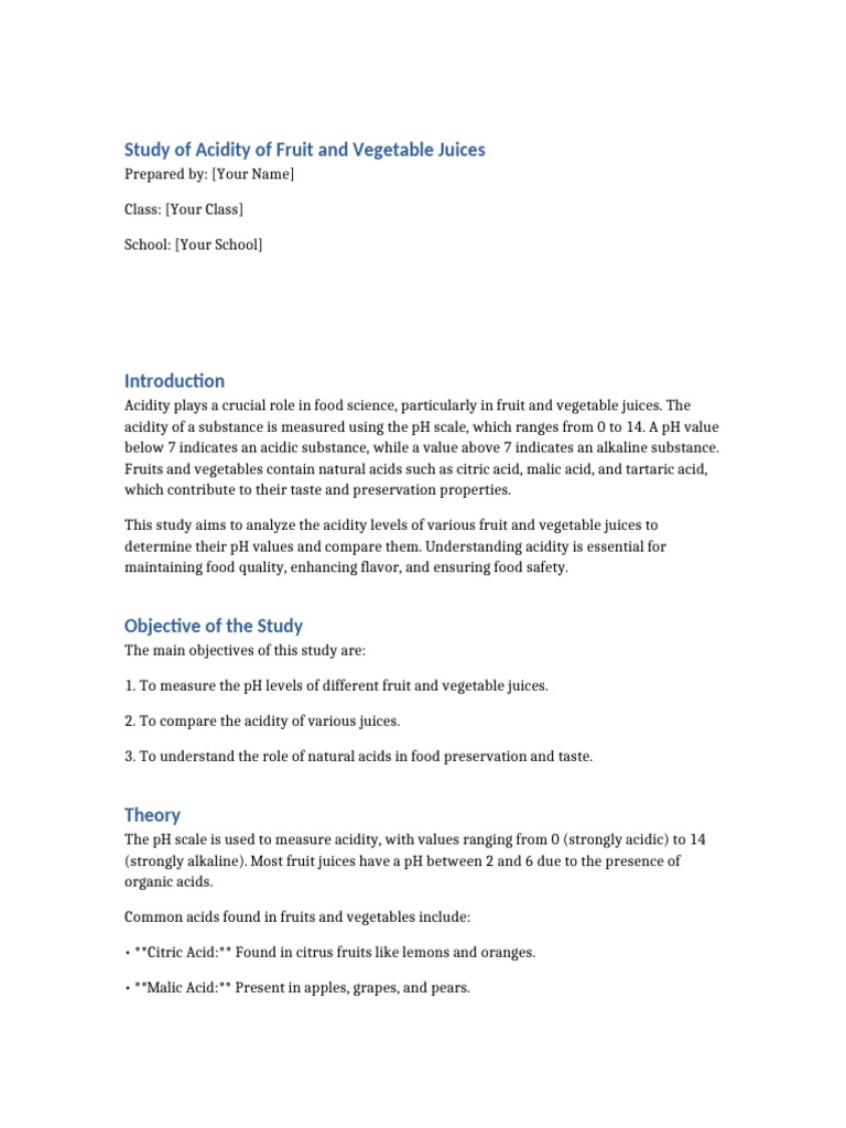 Study of Acidity of Fruit and Vegetable Juices | PDF | Ph | Acid