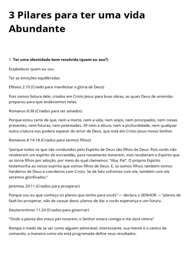 3 Pilares para uma Vida Abundante | PDF | Deus | Jesus