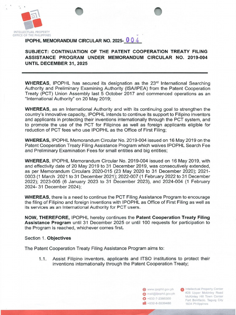 IPOPHL Memorandum Circular No. 2025-004, Continuation of The Patent ...
