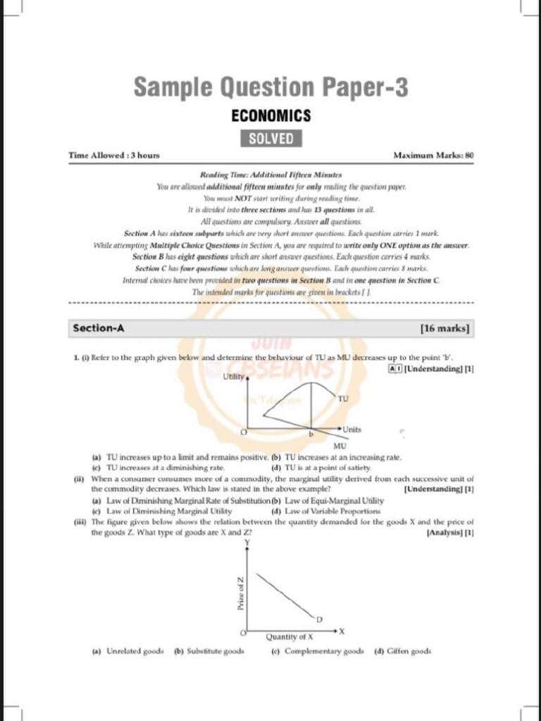 Economics Sample Question Paper 3 | PDF