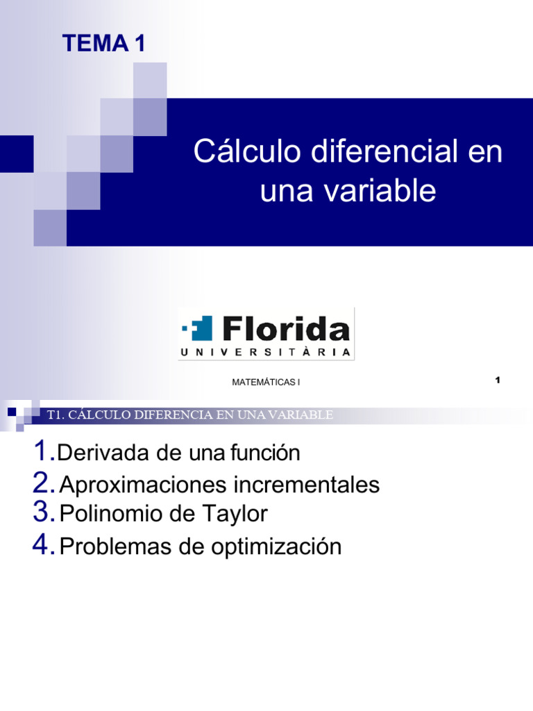 Cálculo Diferencial en Una Variable | PDF | Derivado | Calculo diferencial