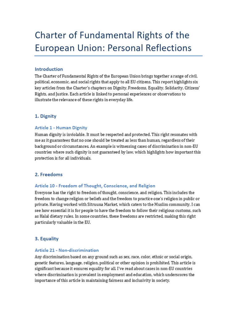 Charter of Fundamental Rights Report | PDF | European Union | Dignity