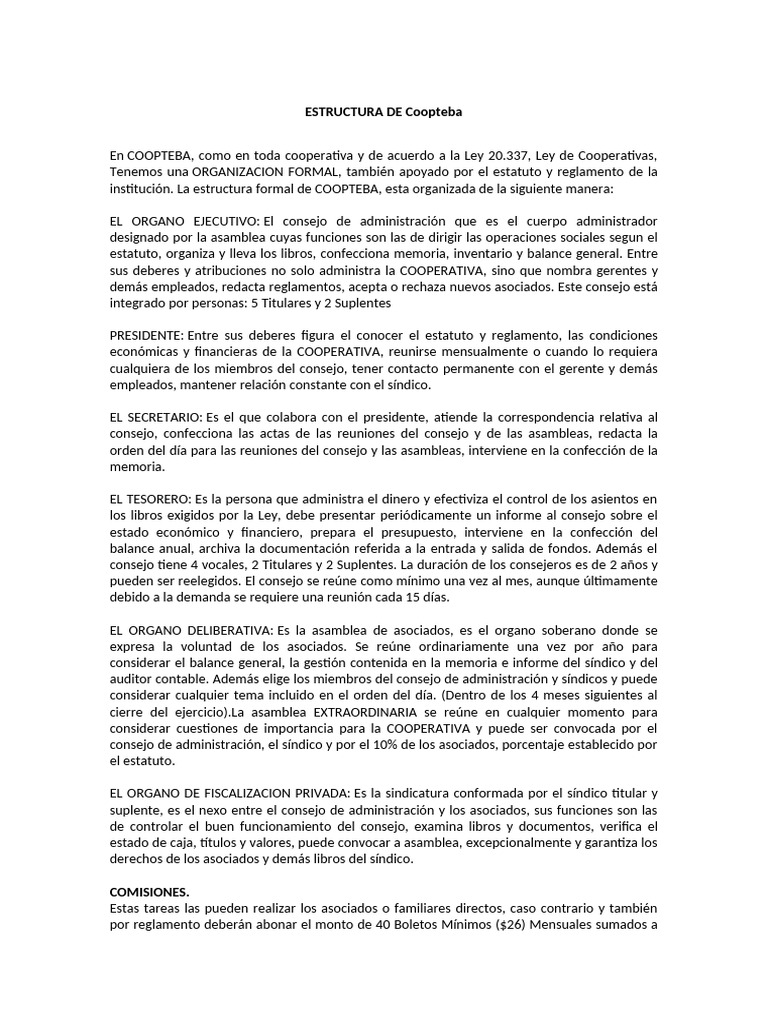 Estructura Organizativa de Coopteba | PDF | Cooperativa | Contralor