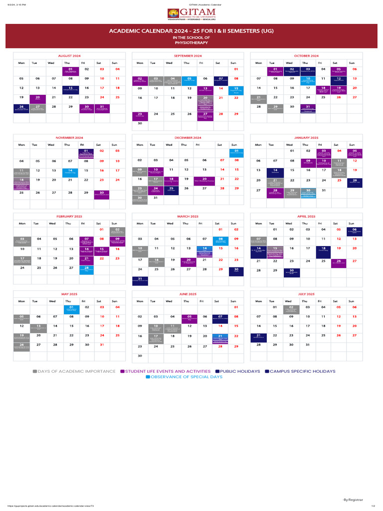 GITAM Academic Calendar 2024-25 | PDF | Holidays | Religious Festivals