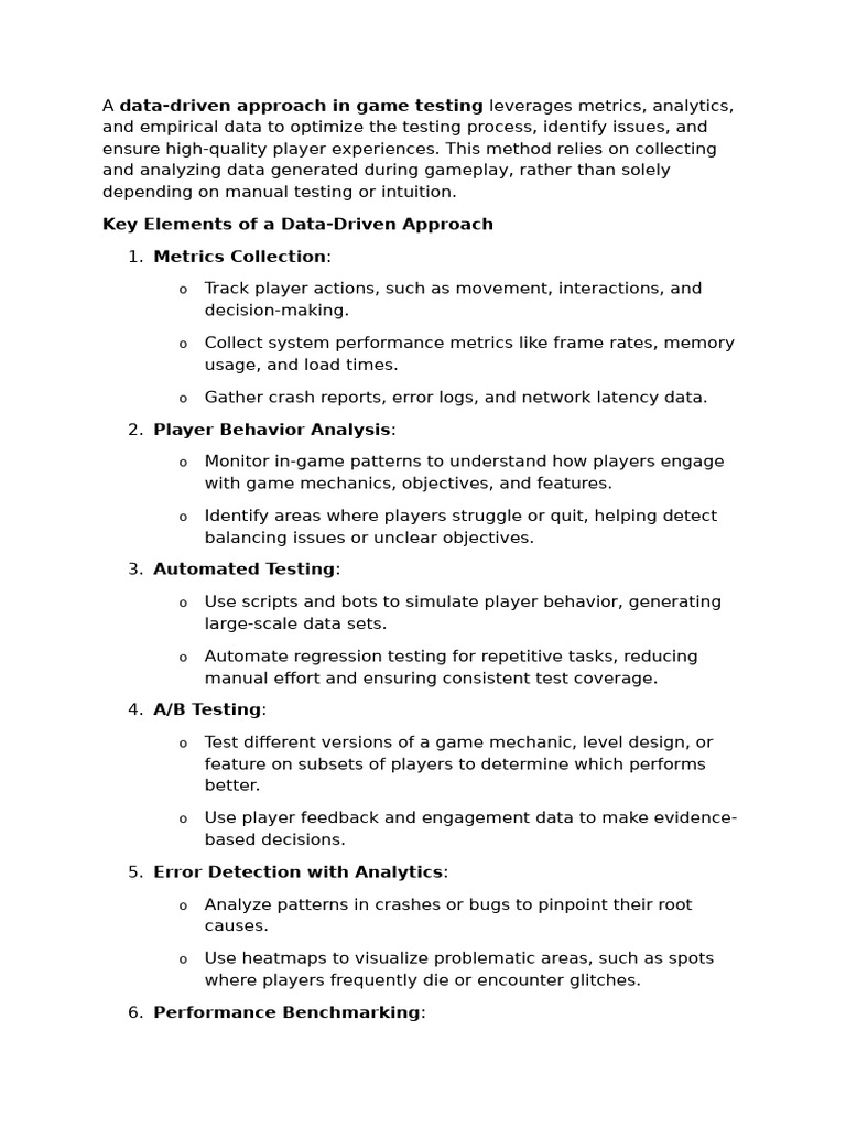 Data Driven Game Testing Strategies Pdf Analytics Performance