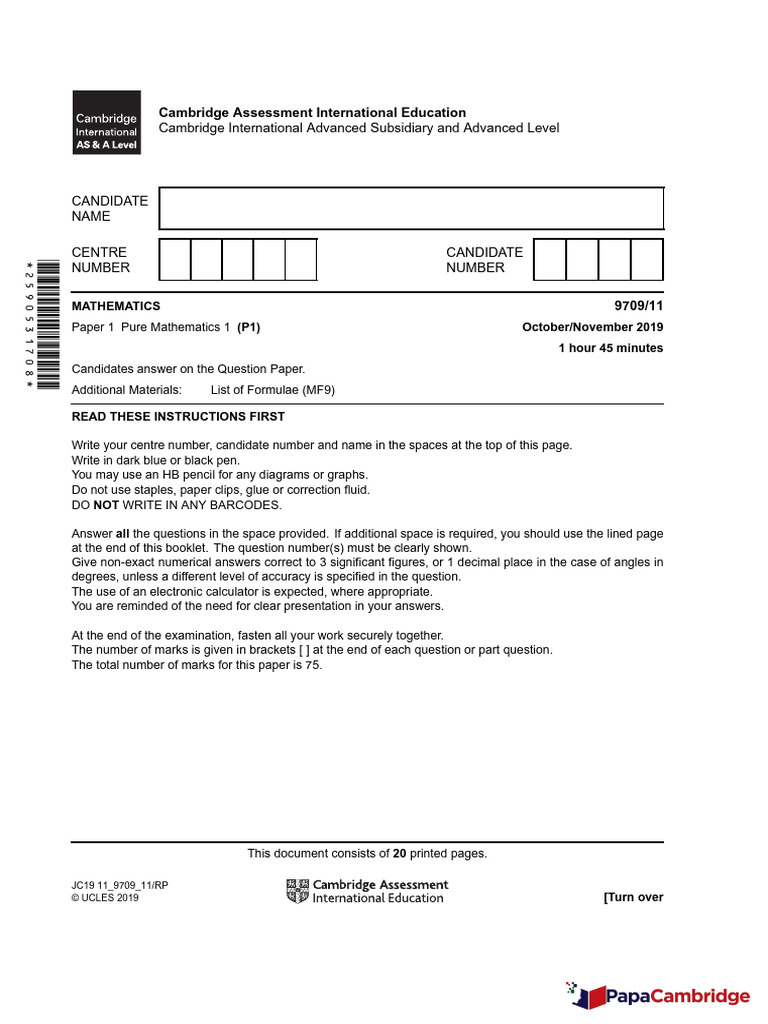 Cambridge AS/A Level Math Exam 2019 | PDF | Trigonometric Functions ...