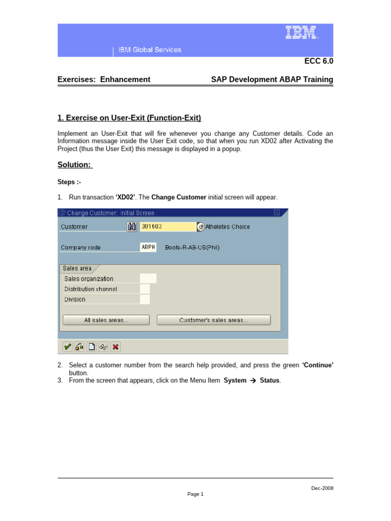 SAP ABAP User-Exit and BAdI Exercises | PDF | System Software ...