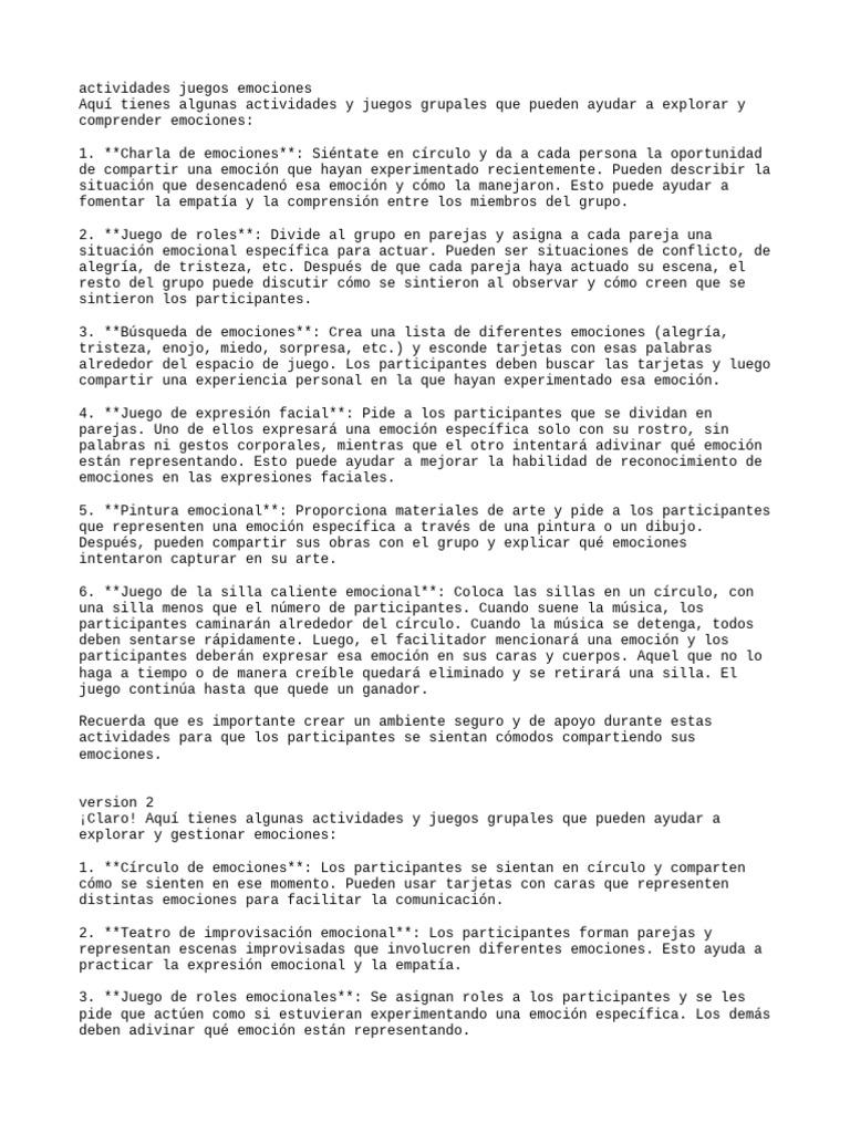 Actividades Juegos Emociones | PDF | Las emociones | Empatía