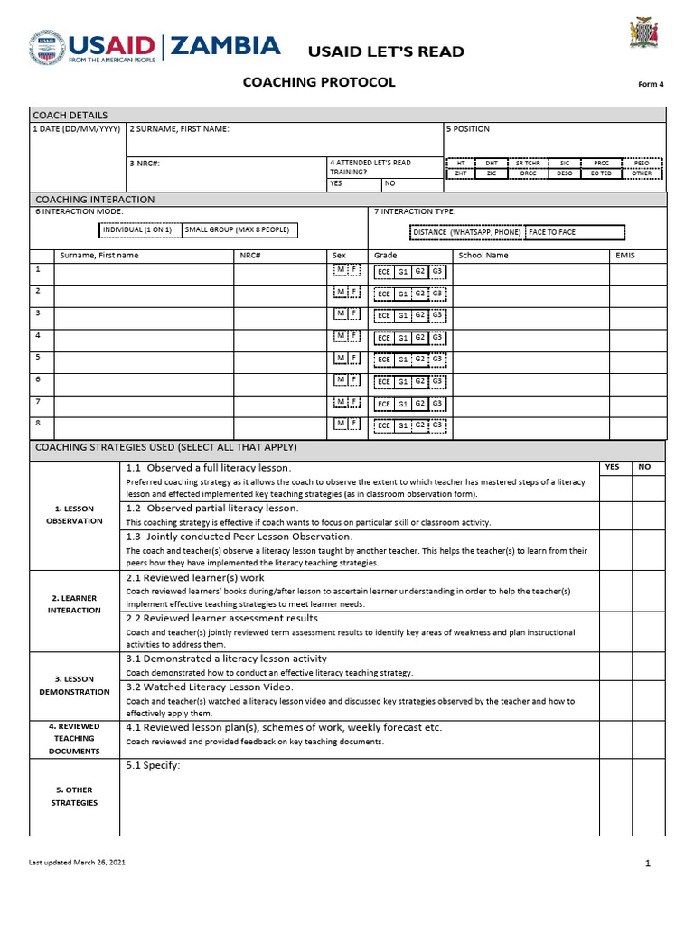04 Coaching Protocol - 2.0 | PDF | Reading Comprehension | Linguistics