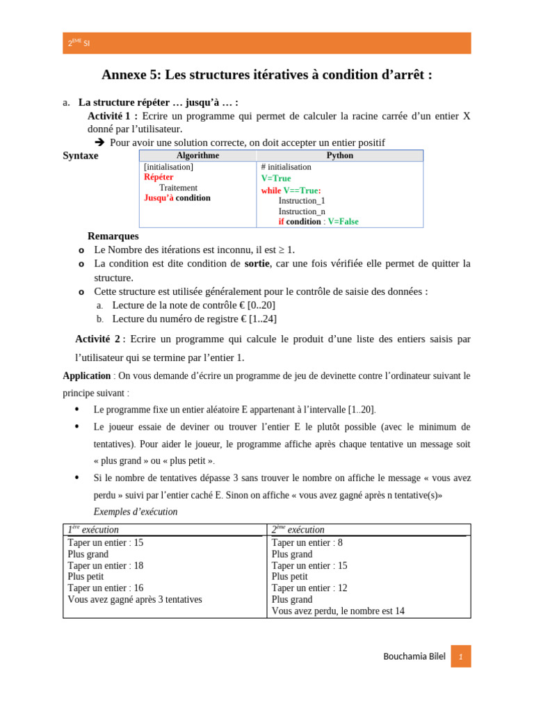 Structures itératives en Python : Exemples et exercices | PDF ...