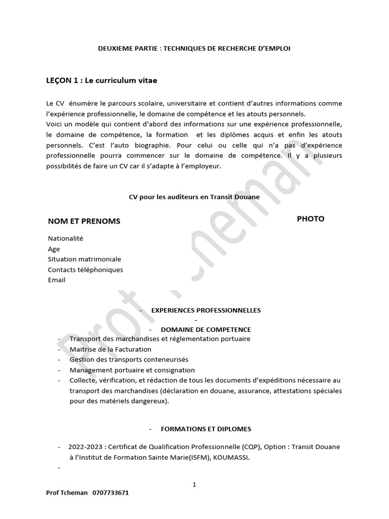CV et lettres pour agent de transit | PDF | Transport | Économie d ...