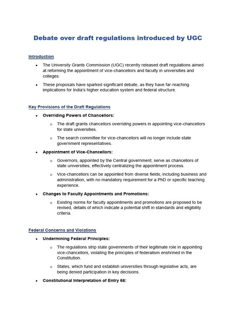 UGC Draft Regulations: Higher Ed Debate | PDF | University | Governance