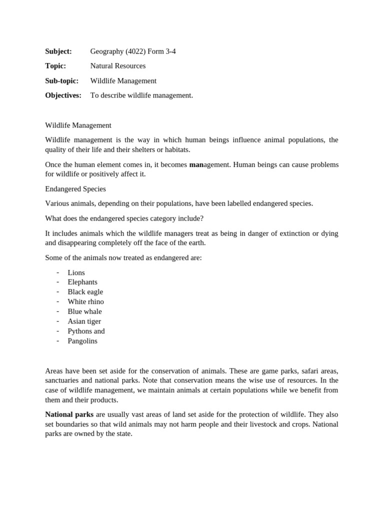 Wildlife Management and Conservation Overview | PDF | Wildlife ...