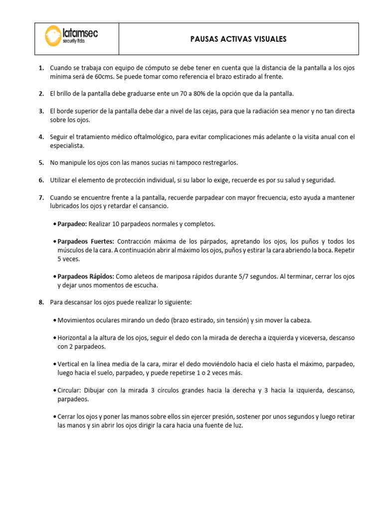 Cuidados Visuales en el Trabajo con Pantallas | PDF