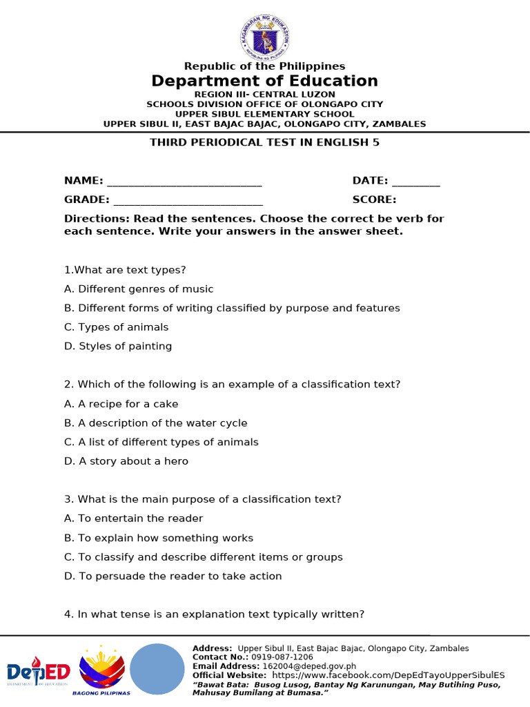 English 5 PT 3rd Quarter | PDF | Cognition
