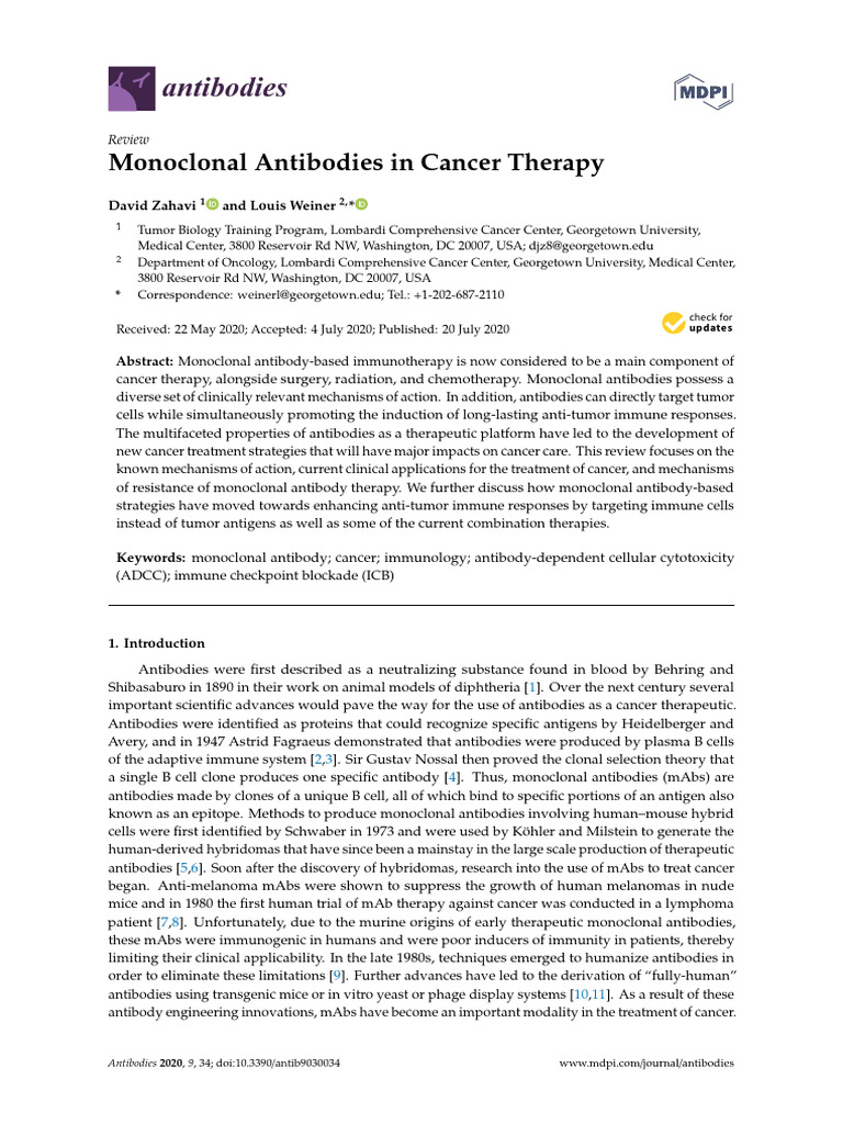 Monoclonal Antibodies in Cancer Therapy | PDF | Monoclonal Antibody ...