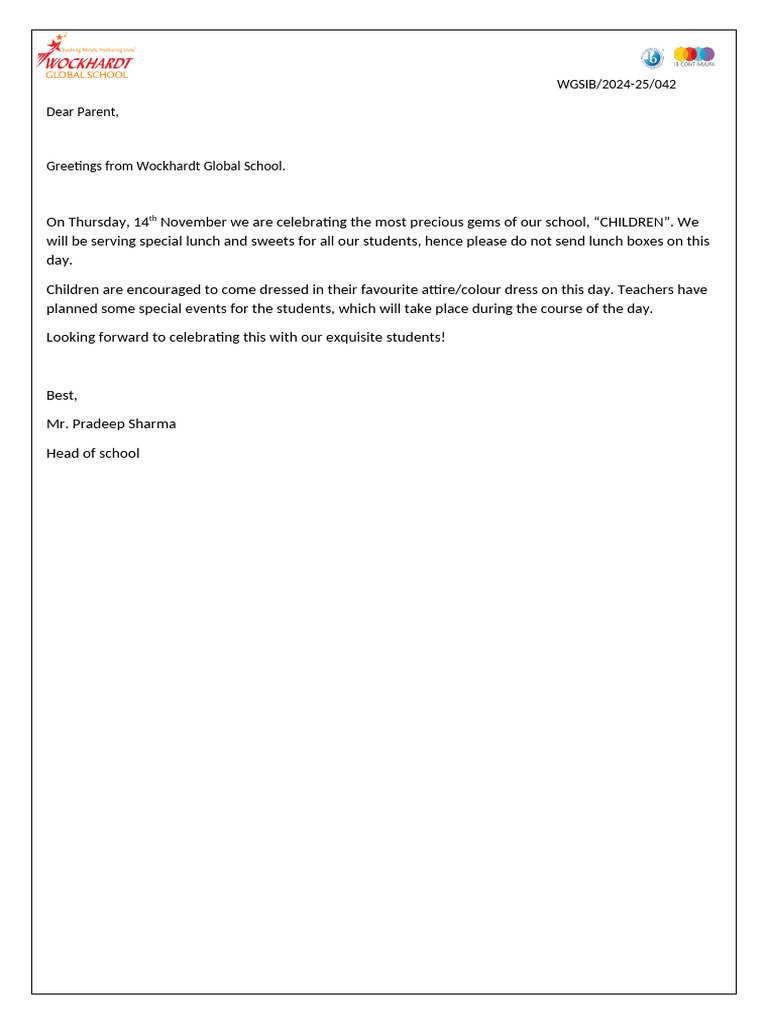 childrens day celebration message to parents