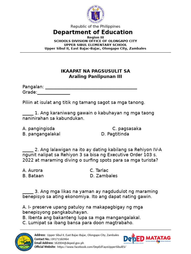 AP3 Q4 Exams | PDF