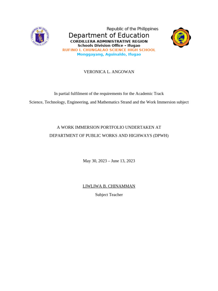 Work Immersion Portfolio: DPWH Ifugao | PDF | Learning | Surveying