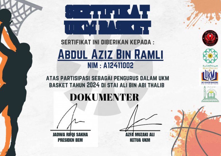 Sertifikat UKM Basket - Abdul Aziz Bin Ramli - Compressed | PDF