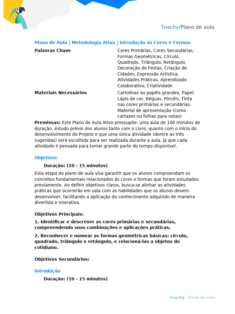 Aula Interativa: Cores e Formas | PDF | Cor | Aprendizado