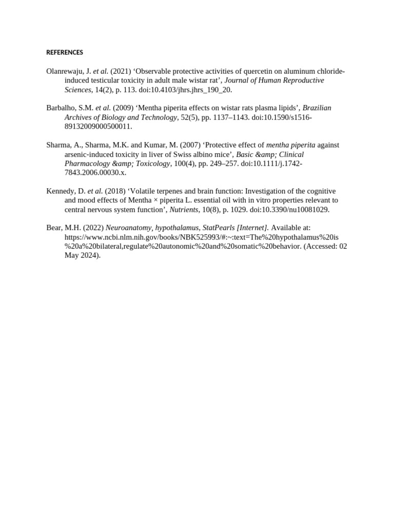 Quercetin and Mentha Piperita Effects on Rats | PDF