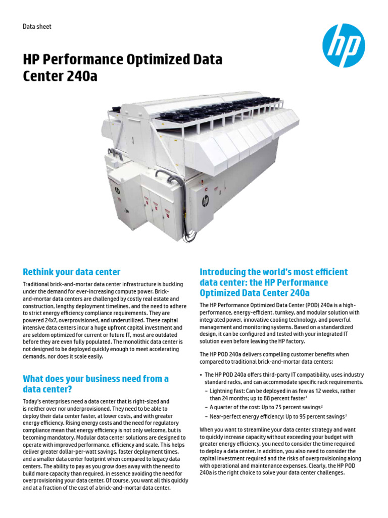 HP Performance Optimized Data Center 240a | PDF | Data Center