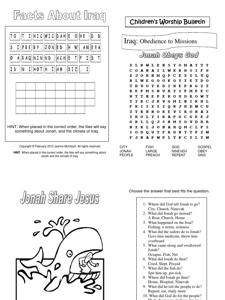 Iraq with Jonah &amp; the Fish Worship Bulletin for Kids
