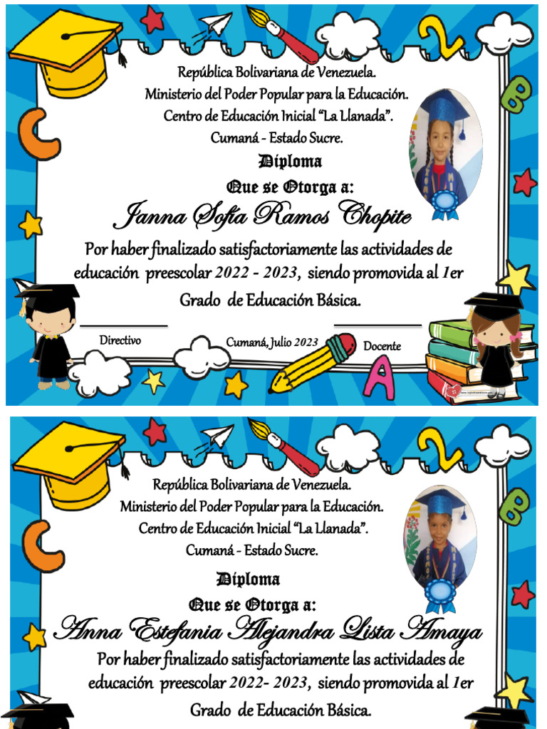 Diplomas Preescolar 2023 Cumaná | PDF | Educación de la primera ...