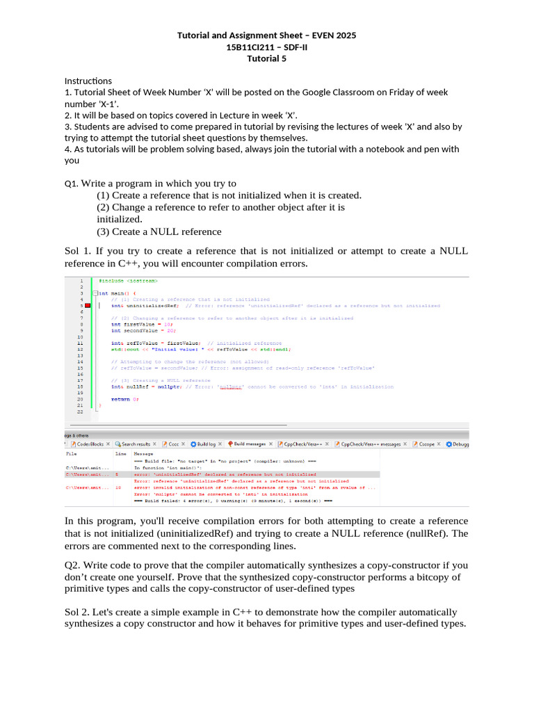 C++ Tutorial and Assignment Guide | PDF | Constructor (Object Oriented ...