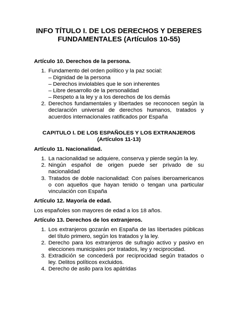 Info Título I. de Los Derechos y Deberes Fundamentales. | PDF ...