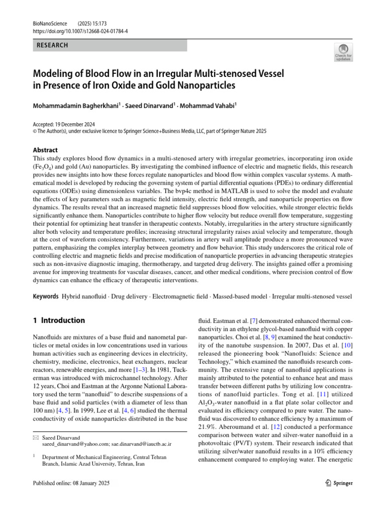 Blood Flow Modeling in Stenosed Vessels | PDF | Nanoparticle | Hemodynamics