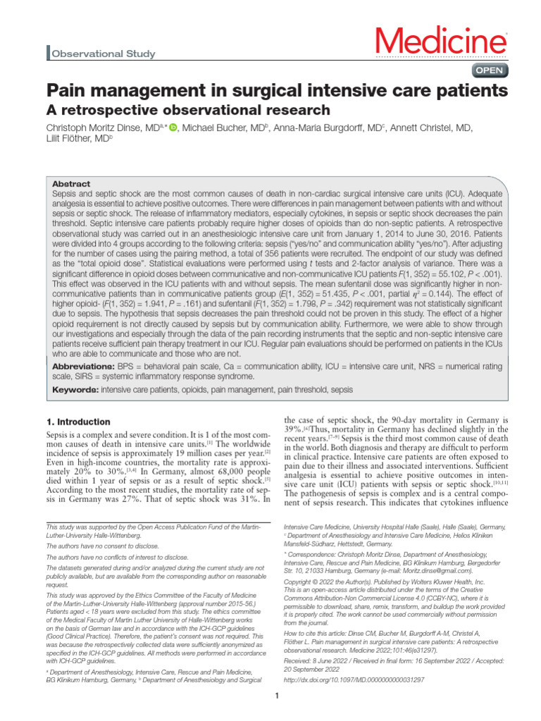 Pain Management in Surgical Intensive Care Patients | PDF | Sepsis ...