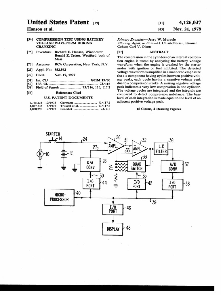 US4126037 Compression Test Using Battery Voltage Waveform During ...