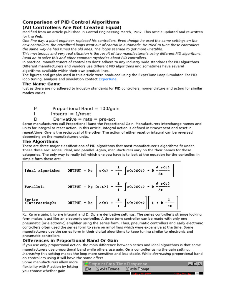 Comparison of PID Control Algorithms | PDF | Applied Mathematics ...