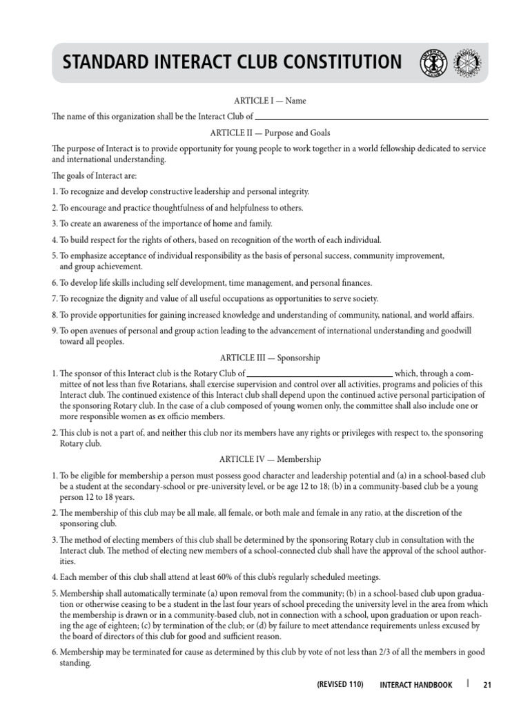 Interact Club Constitution Overview | PDF | Board Of Directors | Quorum