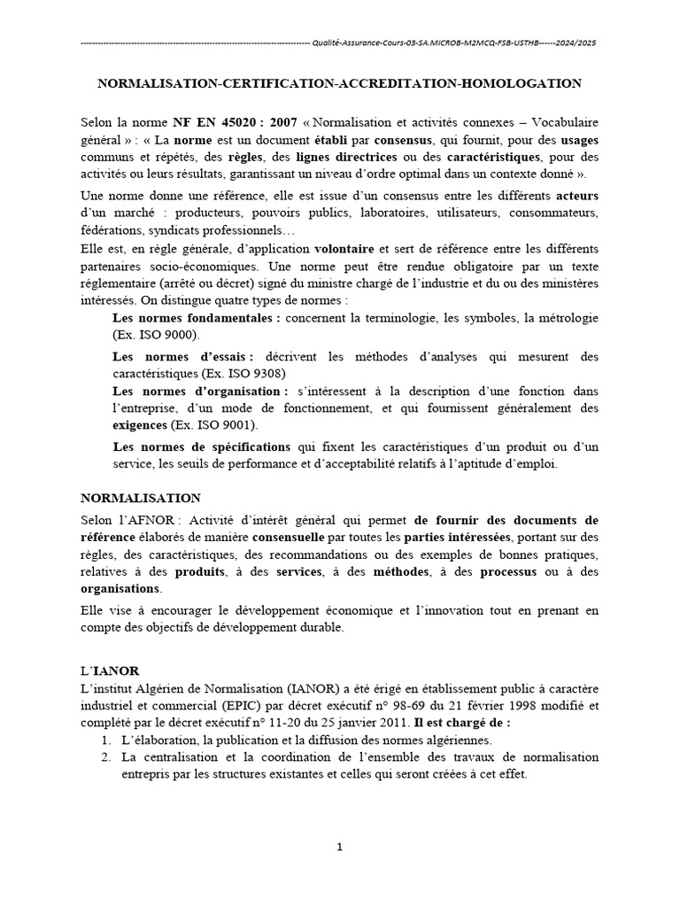 Normalisation et Certification en Algérie | PDF | Organisation ...