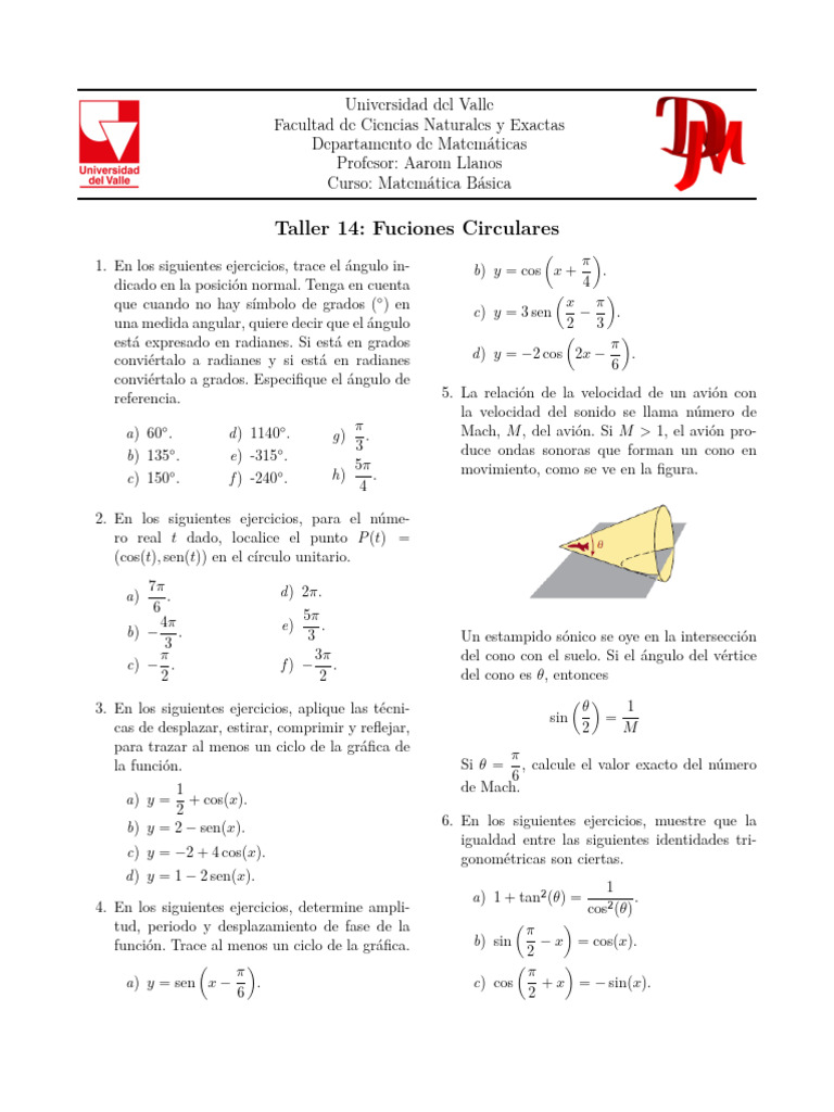 Taller de Funciones Circulares | PDF | Funciones trigonométricas ...
