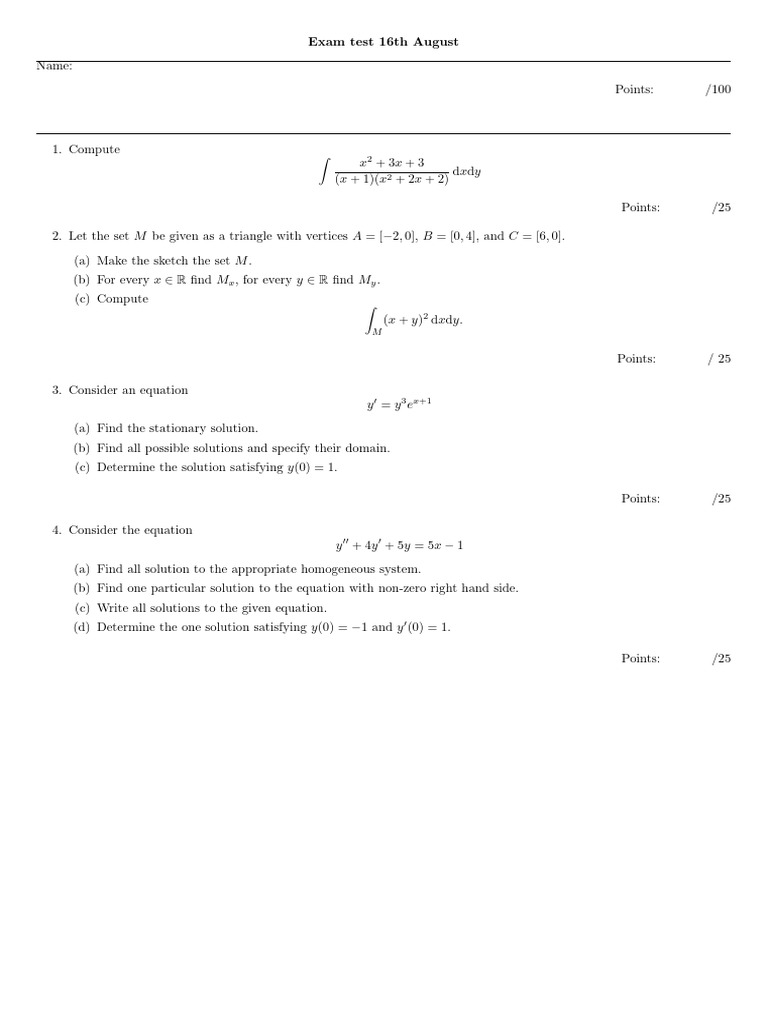 August 16th Exam: Calculus & Differential Equations | PDF