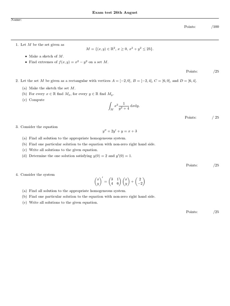August 26th Exam: Math Problems & Solutions | PDF