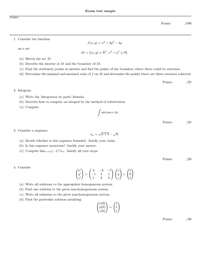 Exam Test Sample 2324 Ls | PDF | Mathematical Analysis | Mathematics