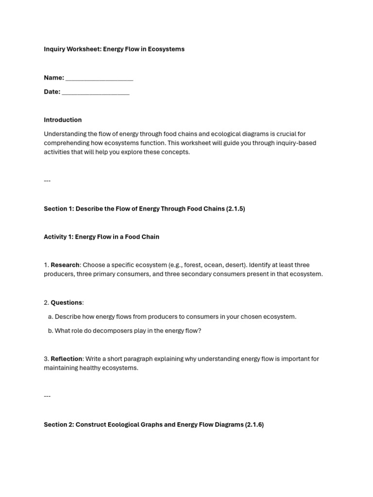 Inquiry Worksheet 6.1 Answered | PDF | Food Web | Herbivore